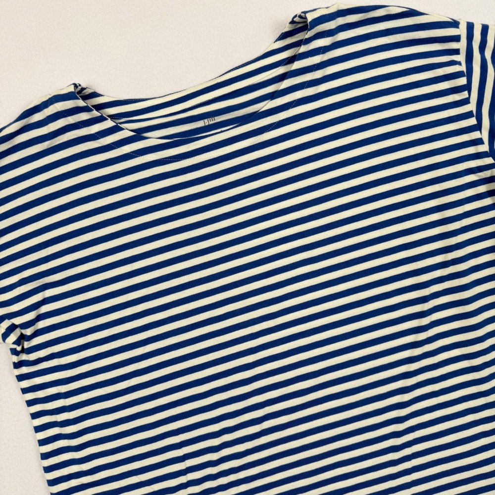 J. Jill Luxe Supima Blue White Striped Elbow Sleeve Tee Boat Neck Top Small
